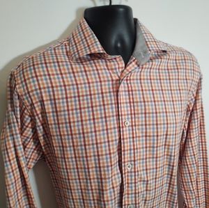 Bugatchi uomo flip cuff shaped fit M gingham check